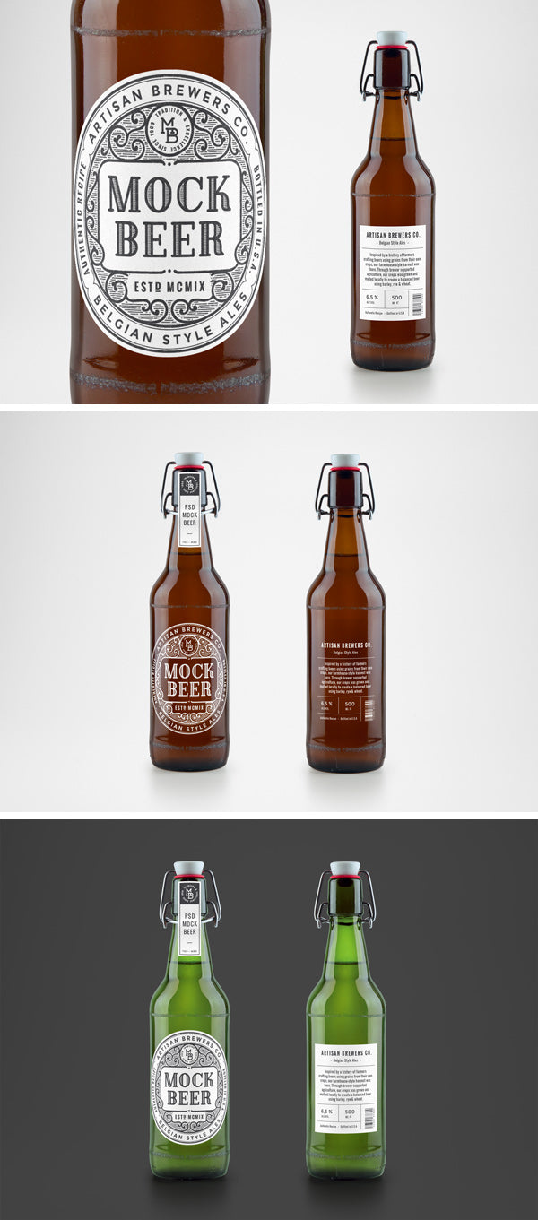 Download Free Artisan Beer Bottle MockUp Label - CreativeBooster