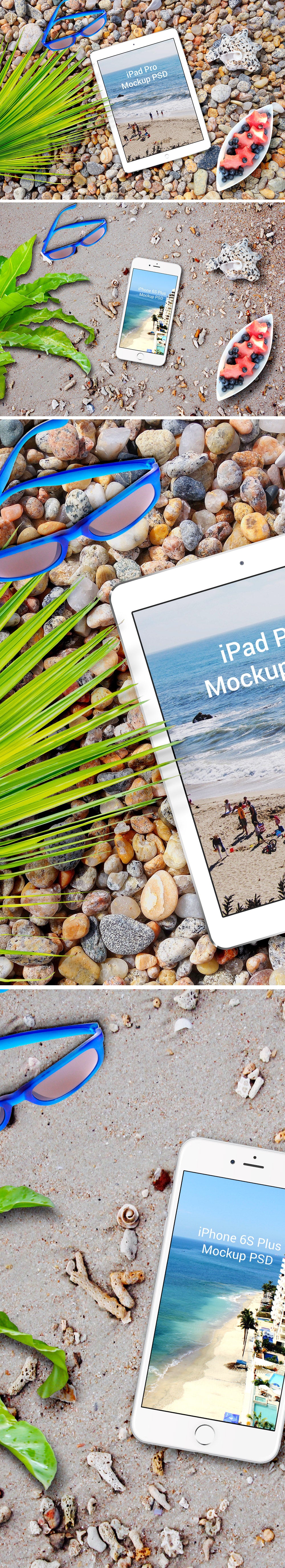 Download Free Iphone 6s Plus And Ipad Pro On The Beach Mockup Creativebooster