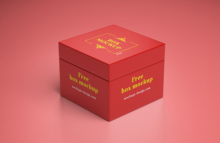 Free Red Square Gift Box Mockup - CreativeBooster