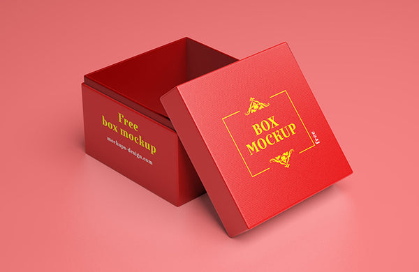 Download Free Red Square Gift Box Mockup - CreativeBooster