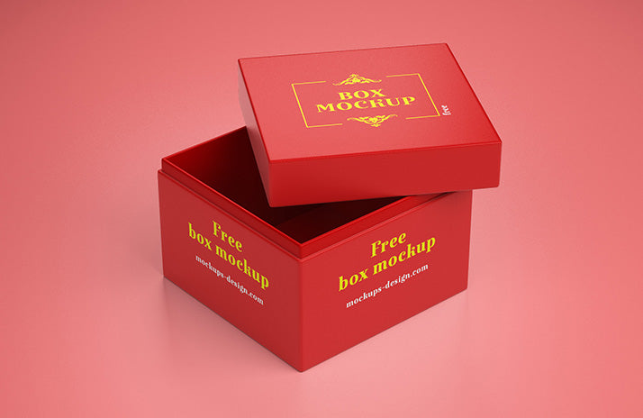 Download Free Red Square Gift Box Mockup - CreativeBooster
