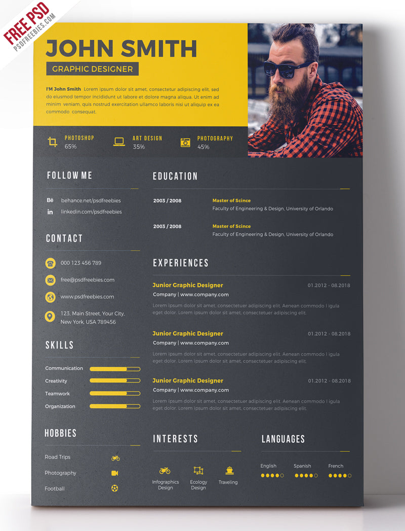 Free Clean Two Color CV Resume Template in (PSD) Format