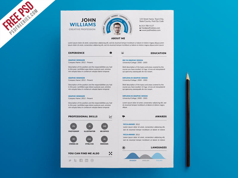 resume photoshop template free