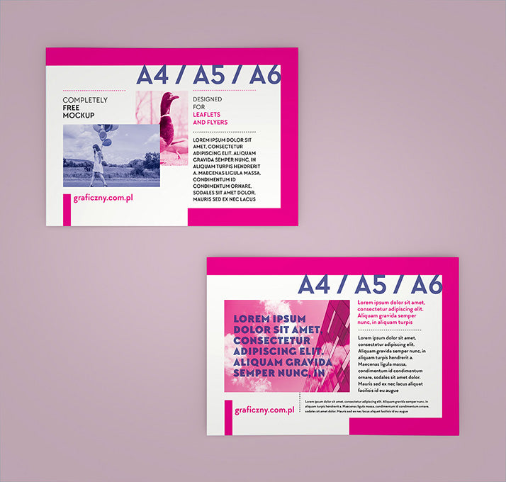 Download Free Horizontal A4 or A5 or A6 Leaflet Mockup Set - CreativeBooster