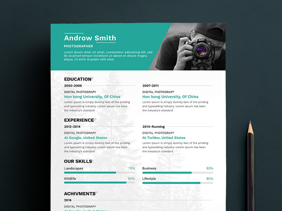 Free Clean Photographers Resume Cv Template In Photoshop Psd Format Creativebooster