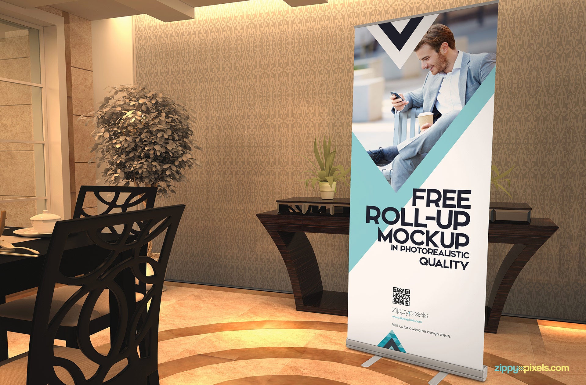 Download Free Roll Up Banner Advertisement Mockup - CreativeBooster