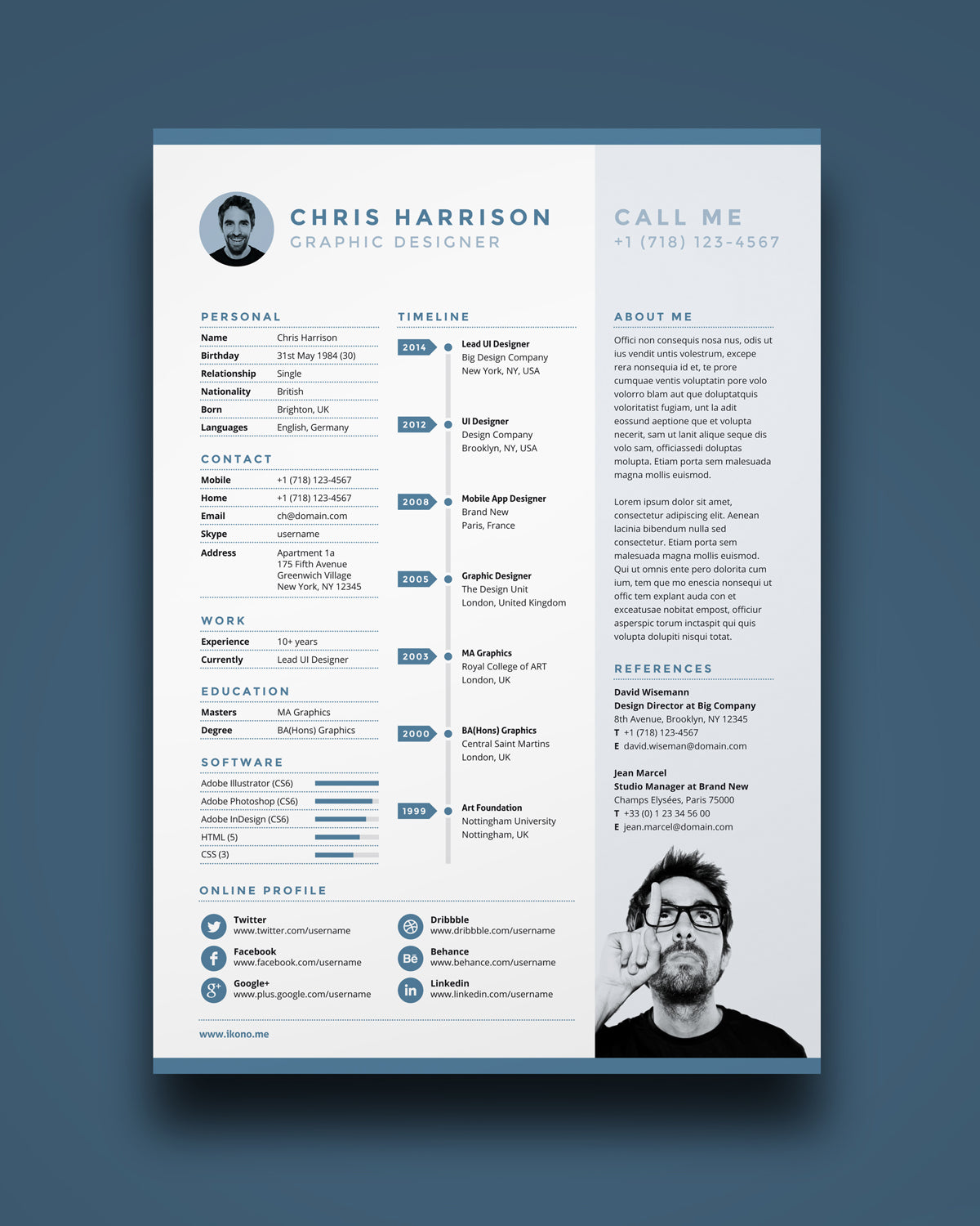 Free Resume Template in Photoshop (PSD) Illustrator (AI) and Indesign