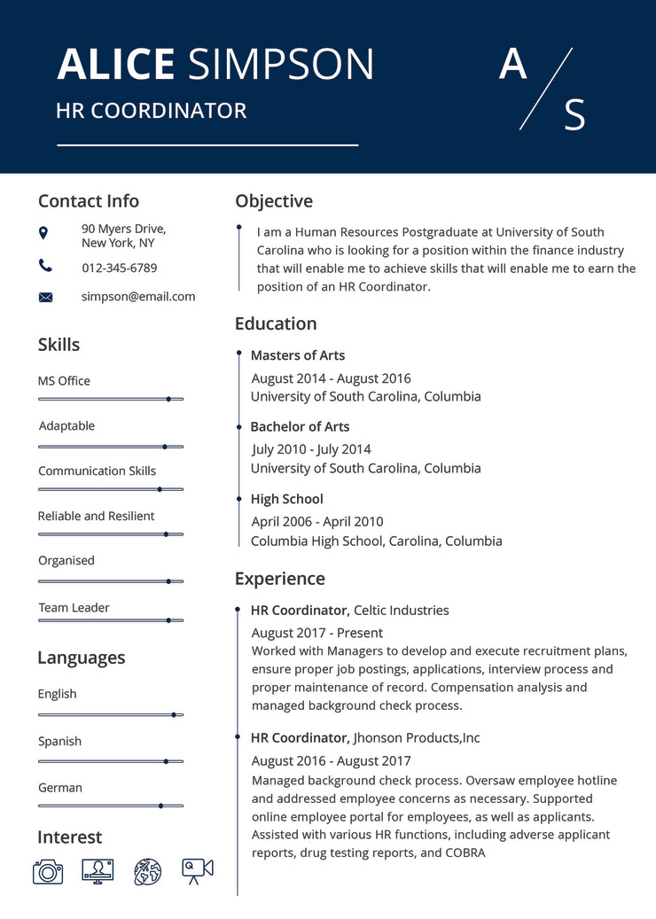 hr manager resume template