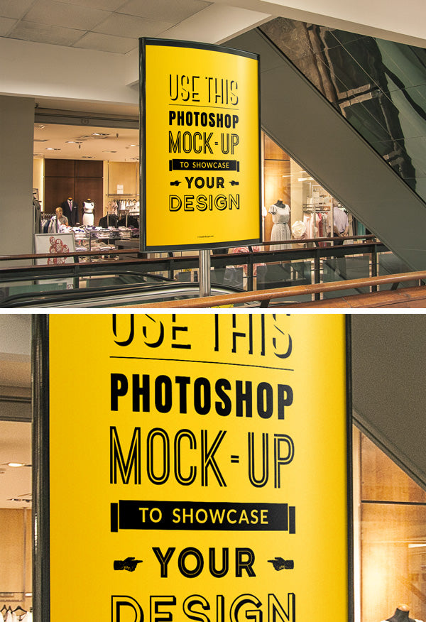 Download Free Mall Advertising Stand or Sign Poster MockUp - CreativeBooster