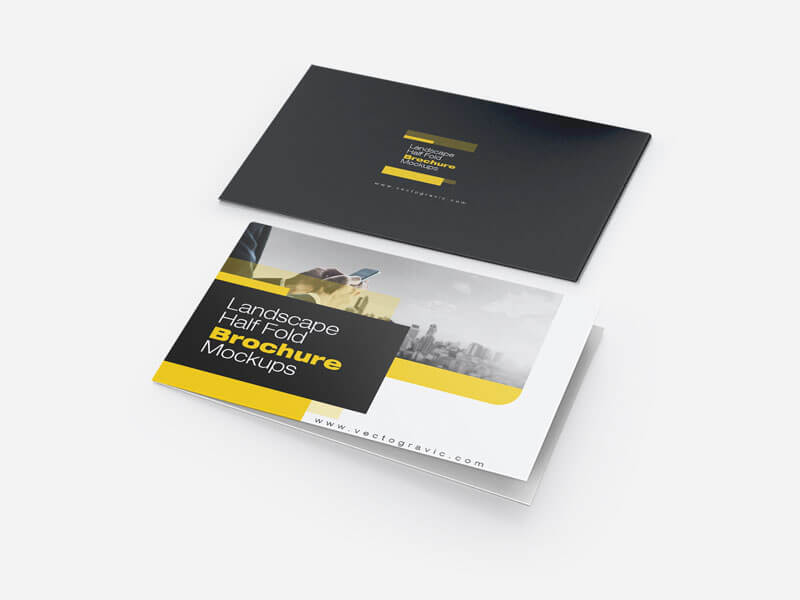 Download Free Landscape Half Fold Brochure Mockups Creativebooster