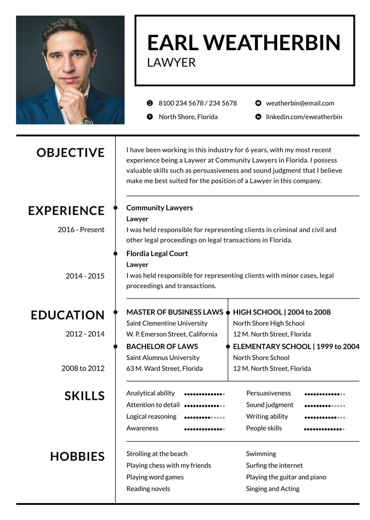 resume template for lawyer