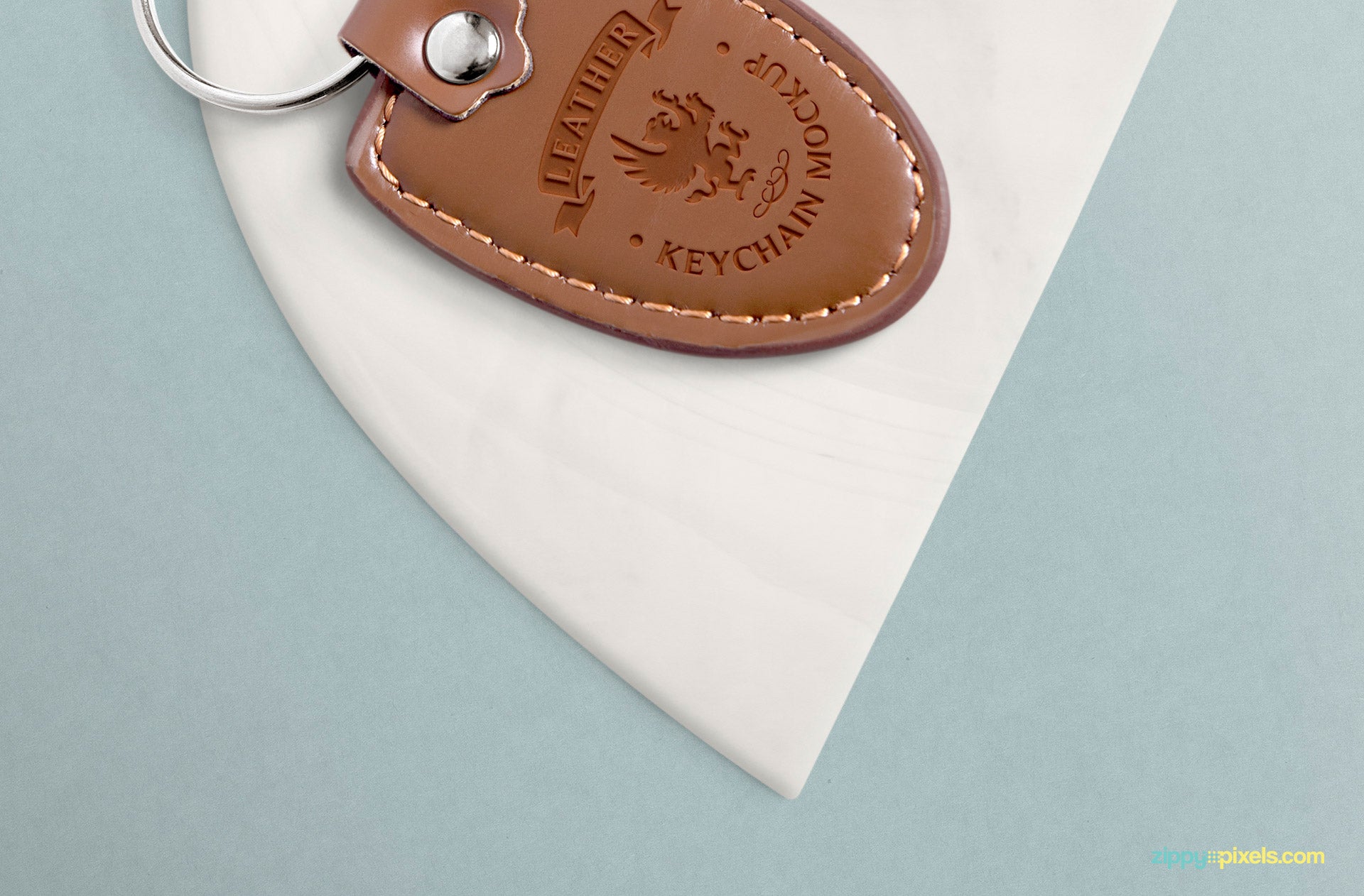 Download Free Leather Keychain Mockup With Changeable Marble Base Creativebooster