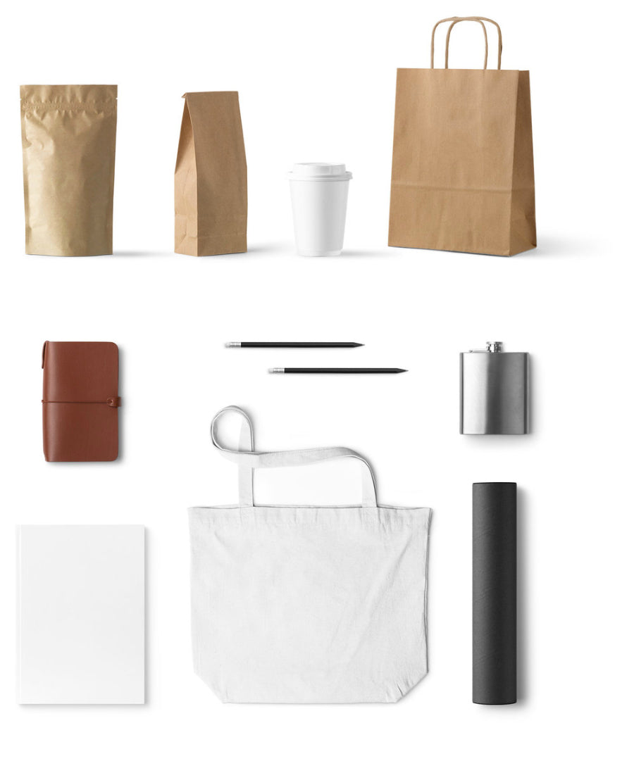 Download Free Essential Stationery and Branding Mockup Set with Paper Bag - CreativeBooster