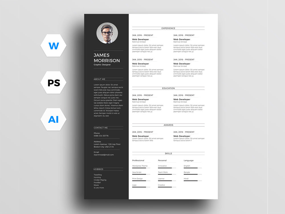 Download Free Resume Templates In Photoshop Psd Format Creativebooster