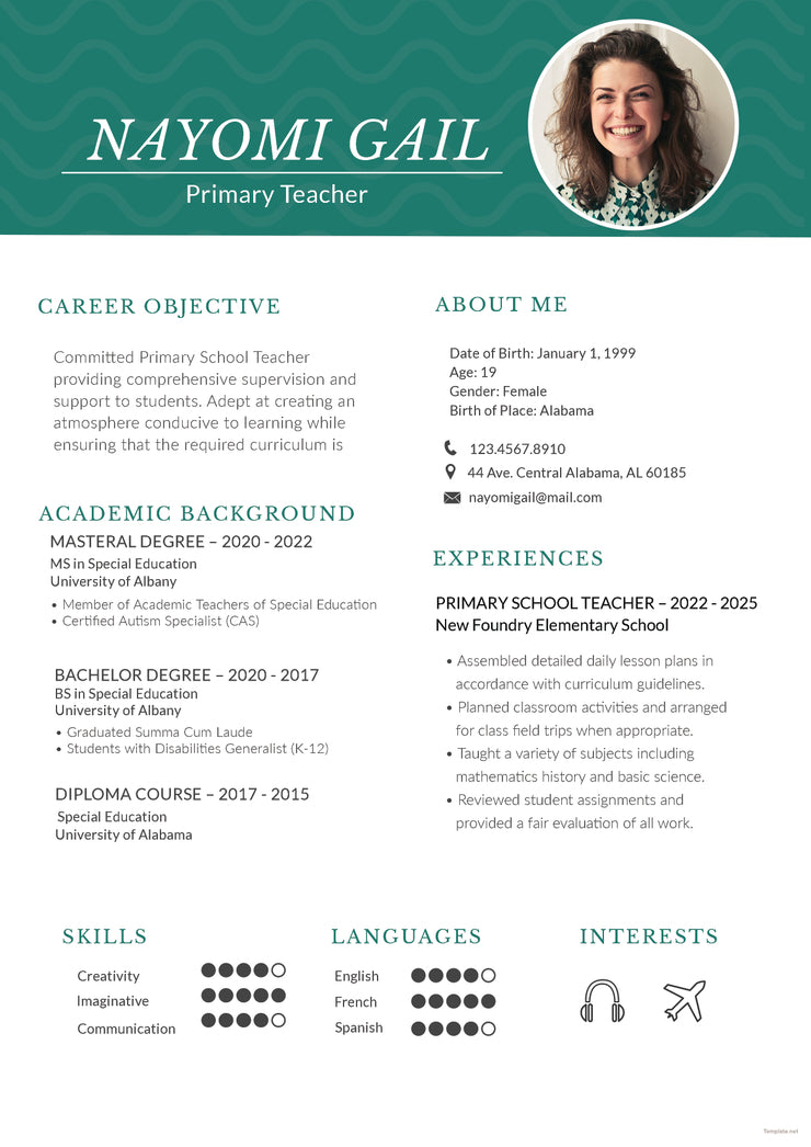 Free Primary Teacher Resume CV Template in (PSD) and Microso