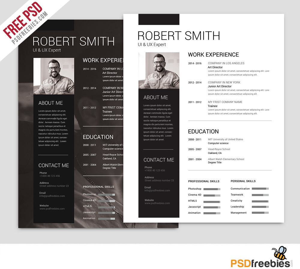 Free Resume Templates in (PSD) Format CreativeBooster