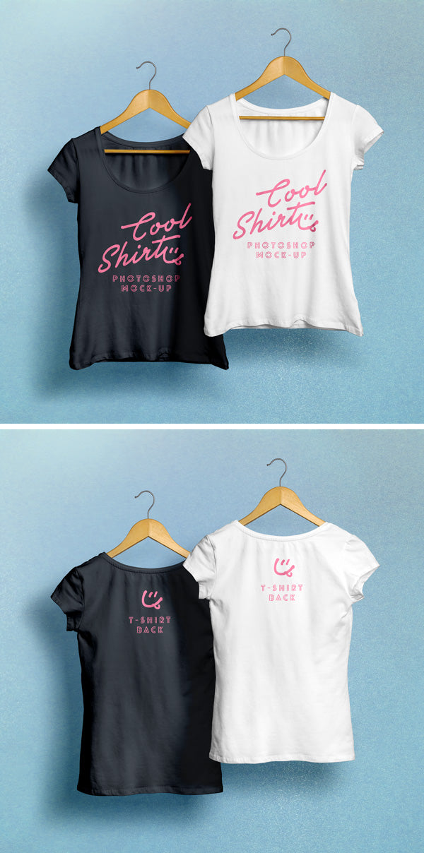 Download Free Woman T-Shirt MockUp PSD Hanging - CreativeBooster