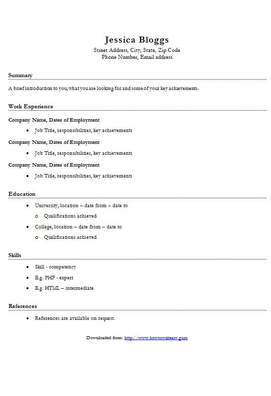 Free Basic CV Resume Template In Microsoft Word DOCX