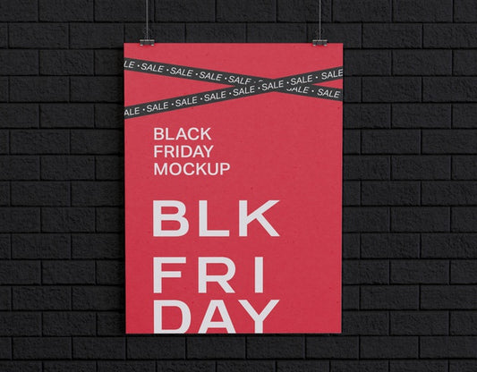 Free Black Friday Banner On Black Wall Mockup Psd