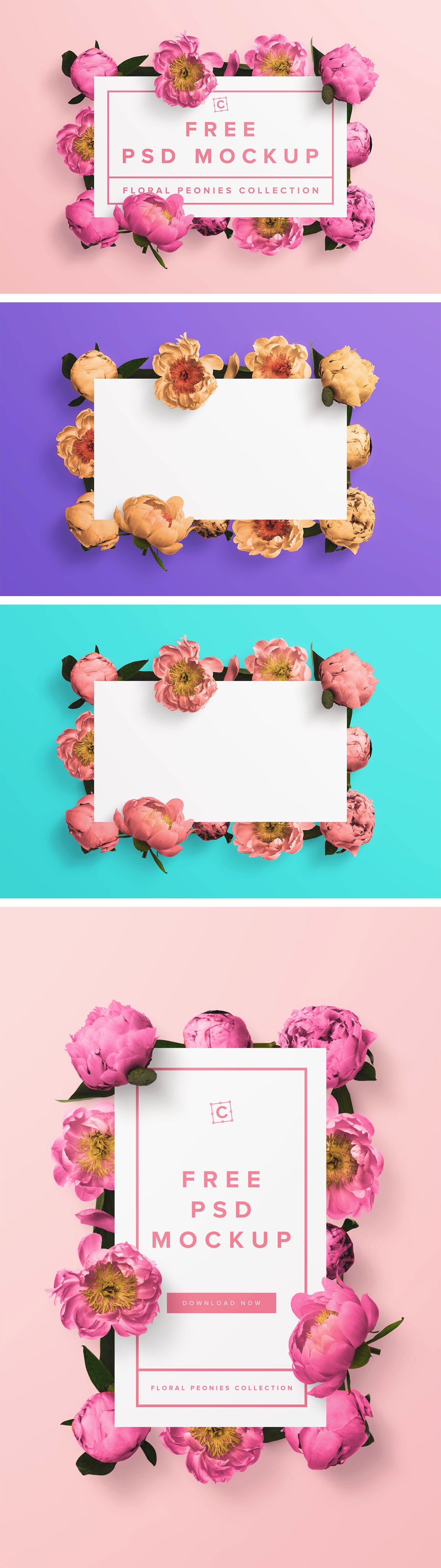 Free Floral Peonies Print Paper Banner Psd Mockup - CreativeBooster