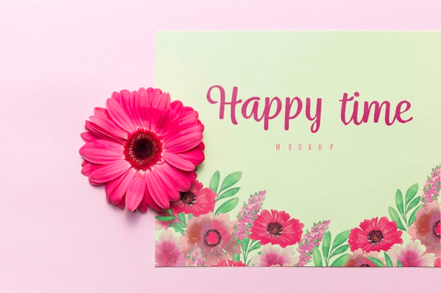 Free Happy Time Concept With Pink Flower Psd – CreativeBooster