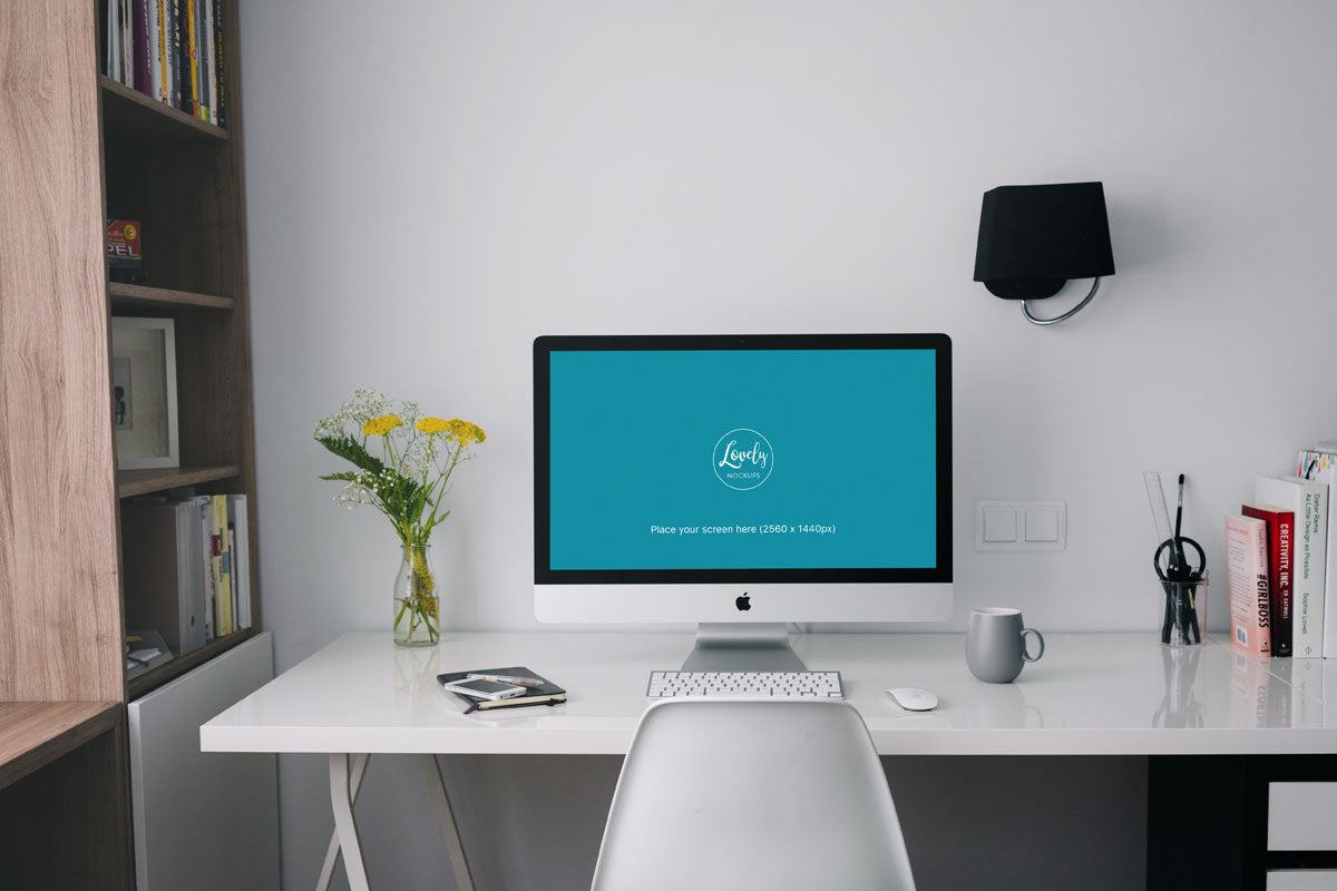 Free Clean Imac Mockup On A White Table Creativebooster