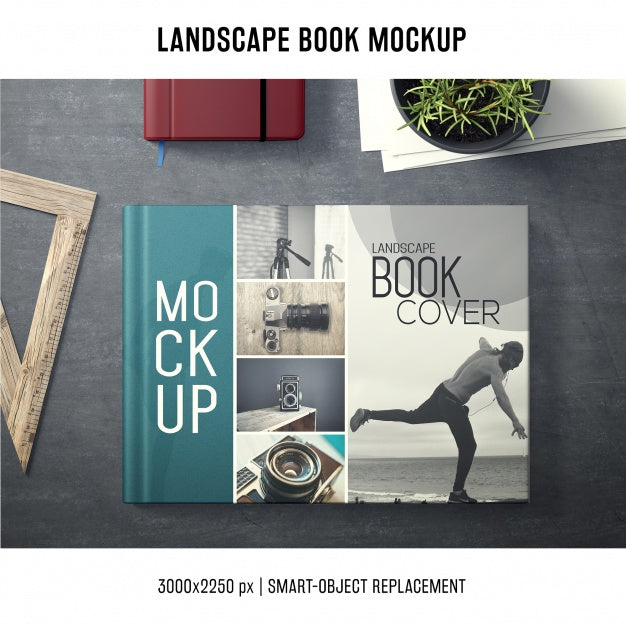 Download Free Landscape Photo Album Book Cover Mockup - CreativeBooster