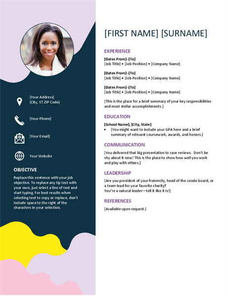 Free Organic Shapes Cv Resume Template In Microsoft Word Docx Format Creativebooster
