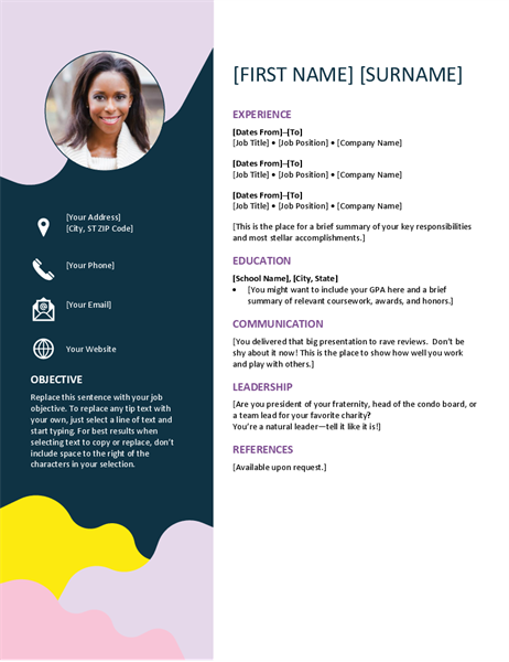 Onwijs Free Organic Shapes CV Resume Template in Microsoft Word (DOCX SF-15