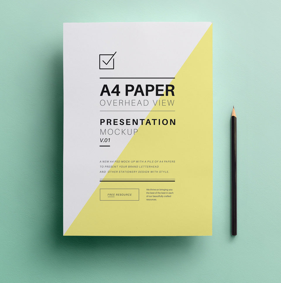 Free A4 Overhead Paper Mockup Psd - CreativeBooster