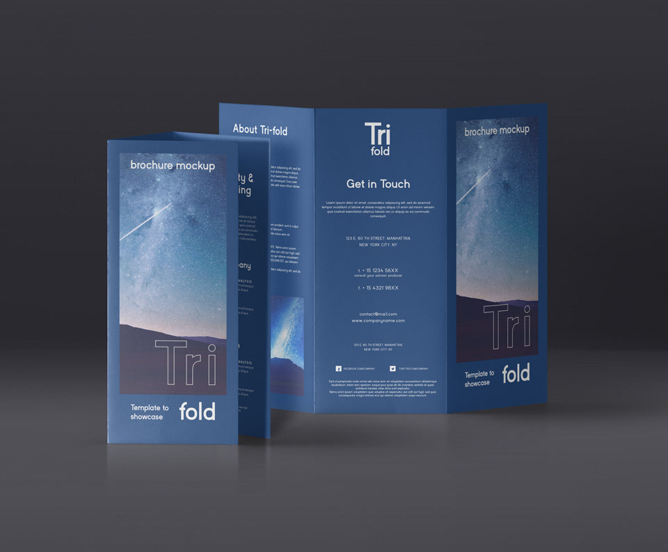 Download Free Tri Fold Psd Mockup US A4 Front View - CreativeBooster