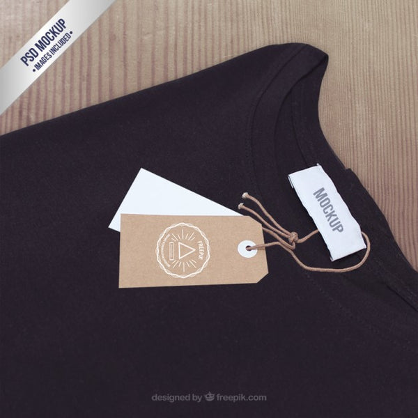 Download Free Black T-Shirt Paper Label Mockup - CreativeBooster