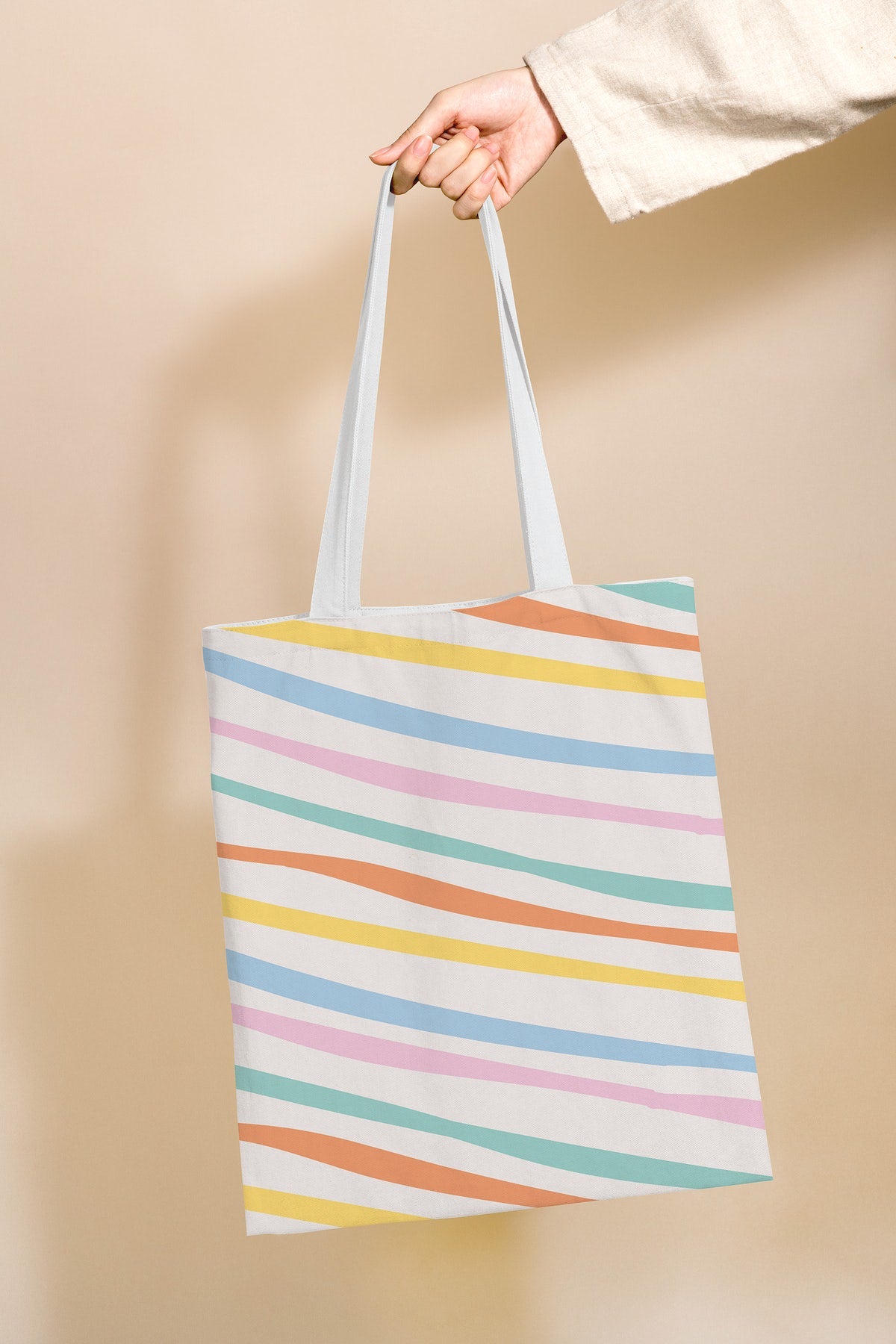 Free Tote Bag Mockup Psd With Pastel Stripes Pattern – CreativeBooster