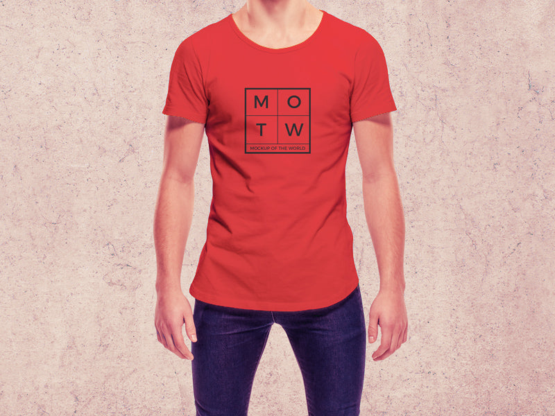 Download Free Young Cool Guy Wearing Round Neck T-Shirt Mockup - CreativeBooster
