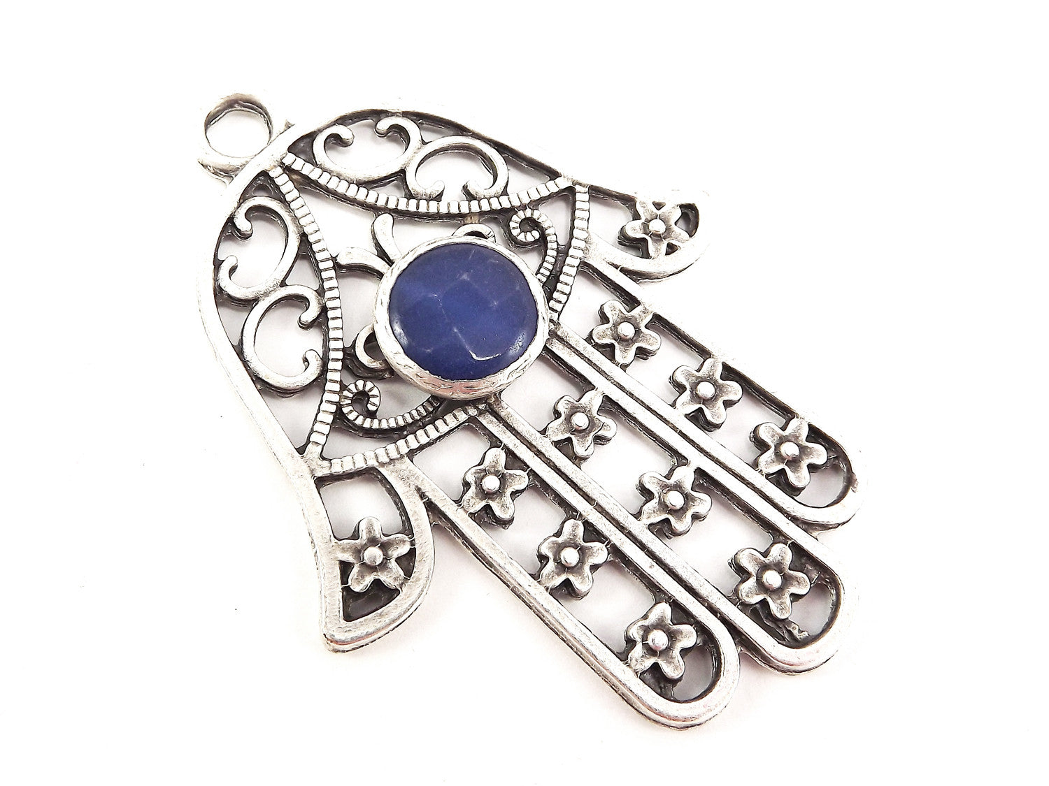 Extra Large Hamsa Hand of Fatima Pendant Round Royal Blue Jade - Matte ...