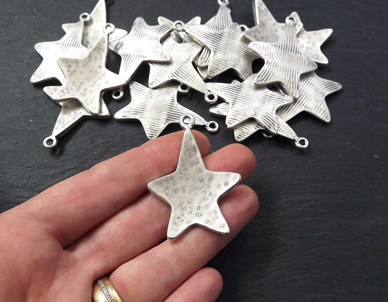 Hammered Star Pendant, Silver Star Pendant, Star Charms, Curved Star ...