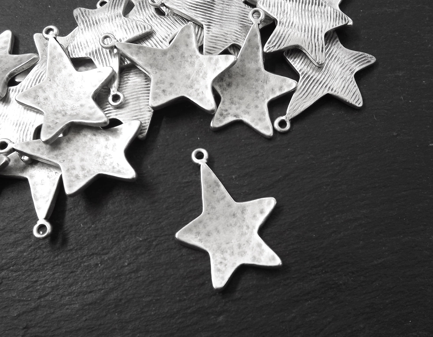 Hammered Star Pendant, Silver Star Pendant, Star Charms, Curved Star ...