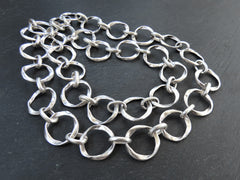 27mm Large Chunky Organic Link Statement Chain, Wide Chain, Wavy Round Link Chain, Matte Antique Silver Plated, 1 Meter = 3.3 Feet