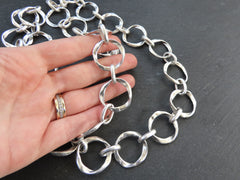 27mm Large Chunky Organic Link Statement Chain, Wide Chain, Wavy Round Link Chain, Matte Antique Silver Plated, 1 Meter = 3.3 Feet