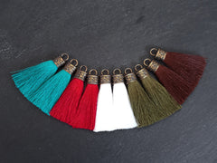 Brown Tassel Pendant, Silk Thread Tassel, Tassel Charm, Ornate Cap, Antique Bronze Cap, Tassel Jewelry, Brown Silk Tassel, 2.25 inches, 2pc