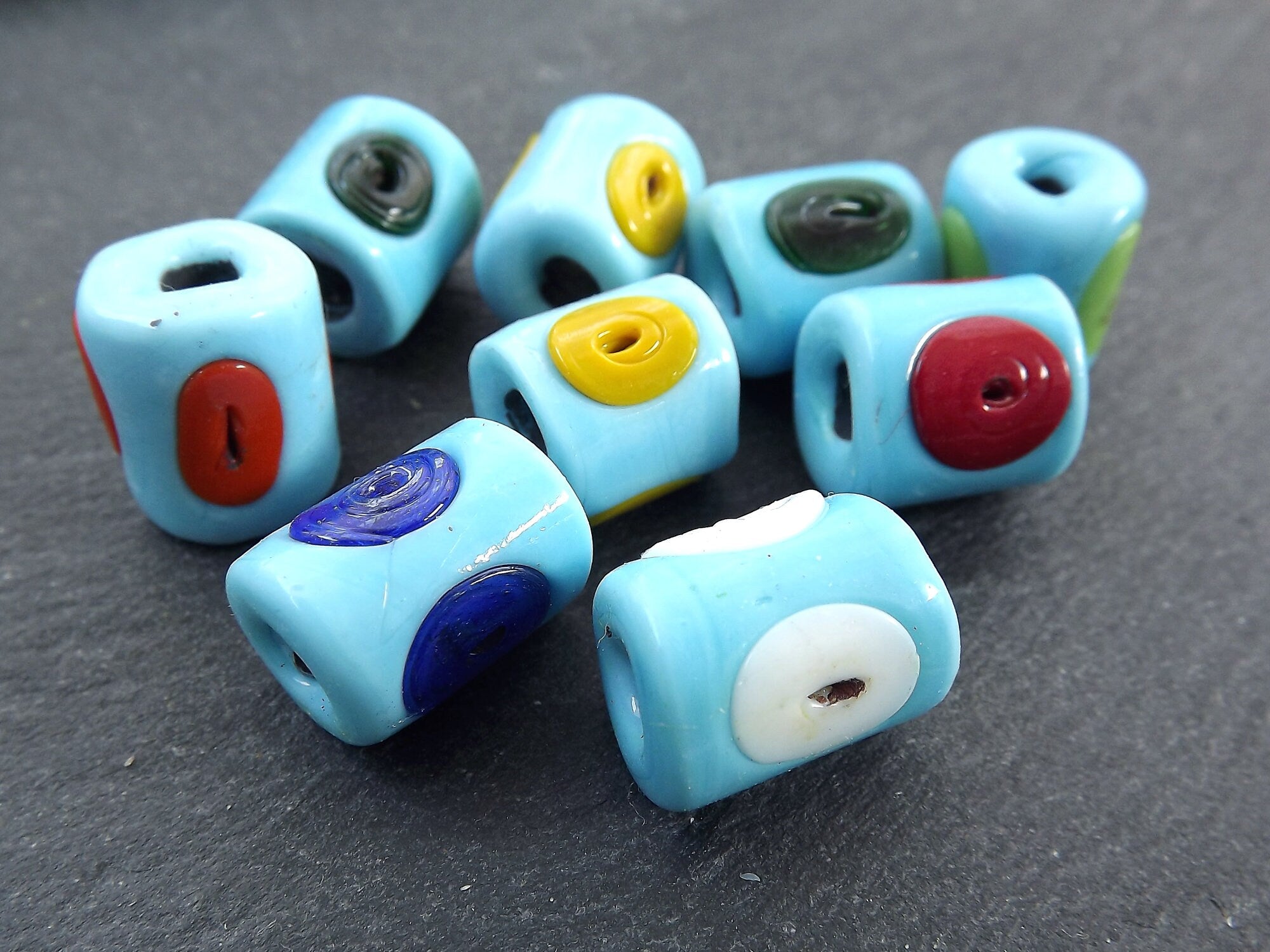 Sky Blue Glass Evil Eye Beads, Chunky Rondelle, Red Eye, Rustic Tradit –  LylaSupplies