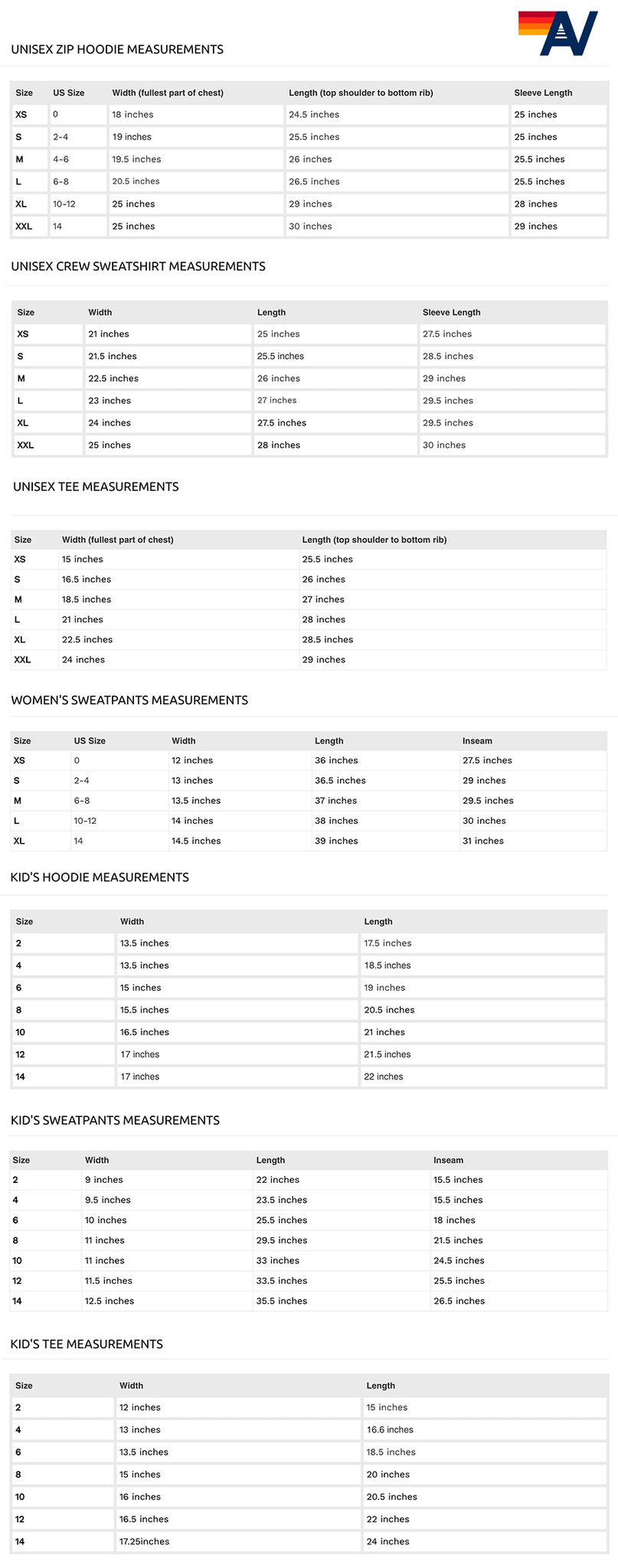 Nation Size Chart