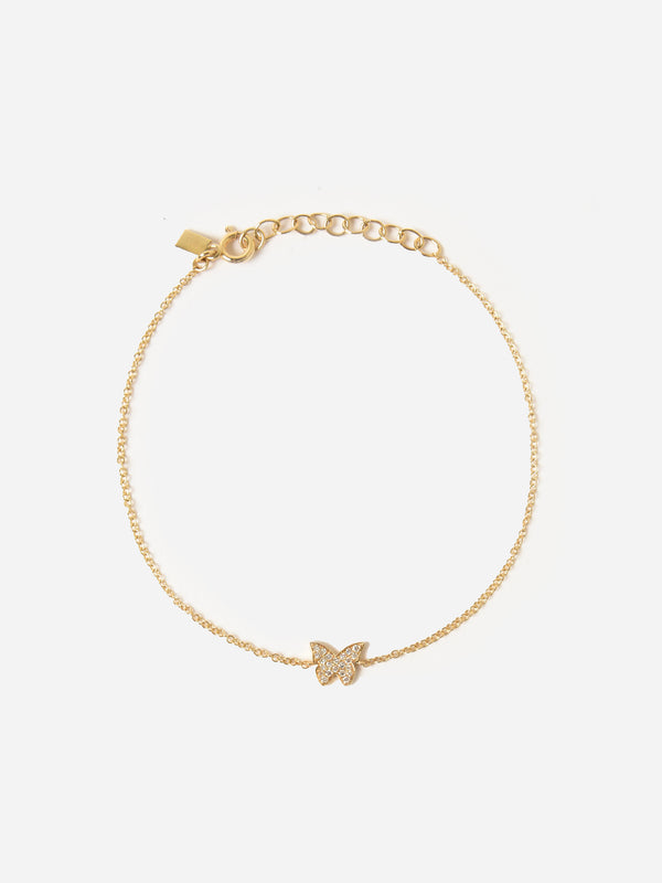 Little Posie Charlie Cloud Floating Diamond Butterfly Bracelet 0.70 CTW Two Tone: White Gold Butterfly + Yellow Gold Paperclip Chain