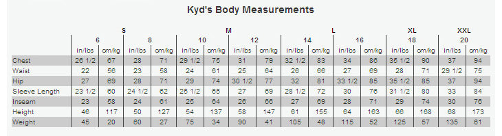 Spyder Youth Jacket Size Chart