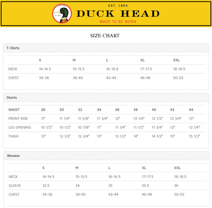 Duck Head Size Chart –