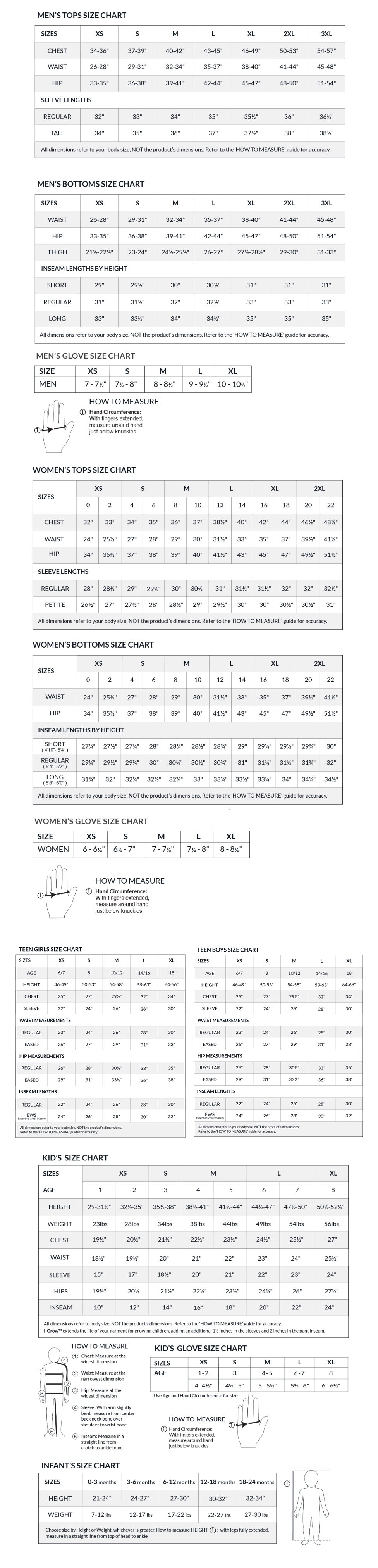 Obermeyer Size Chart