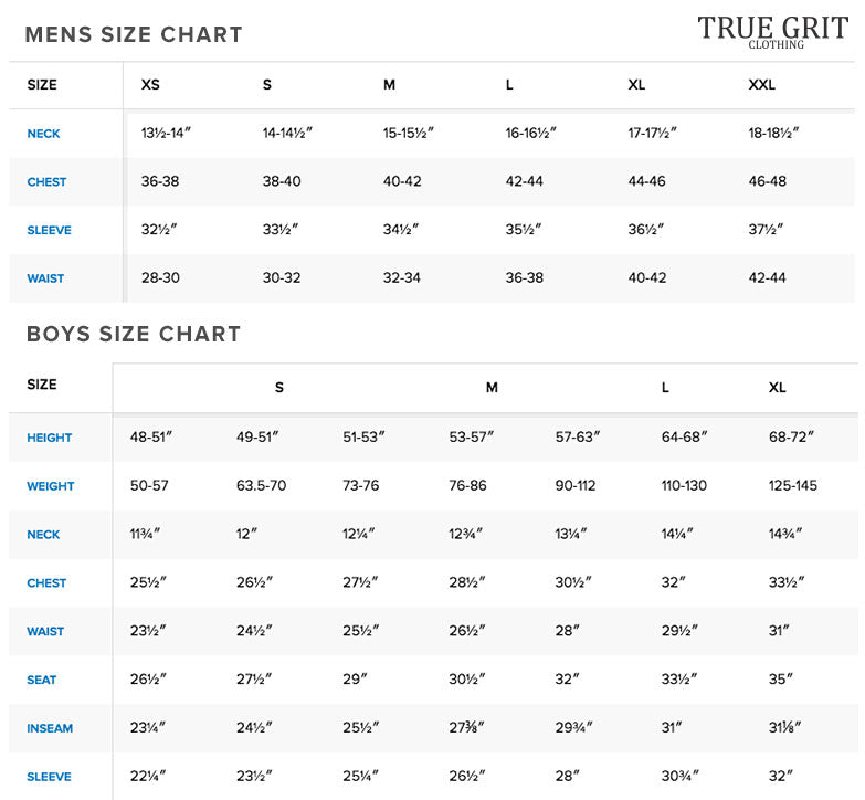 Dylan By True Grit Size Chart