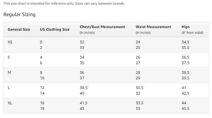 Monrow Clothing Size Chart