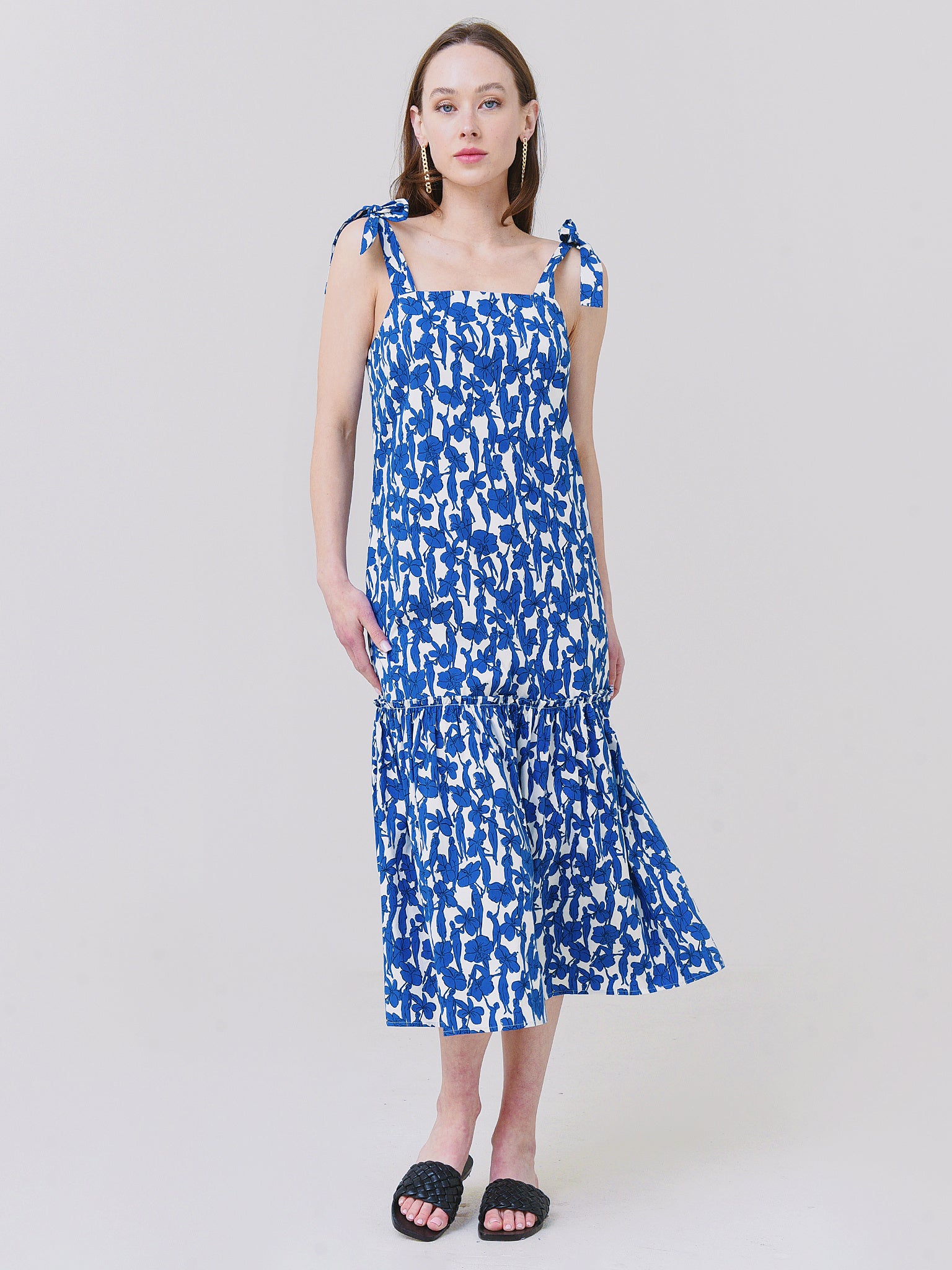 Bow-detailed Tiered Gathered Floral-print Cotton-blend Midi Dress |  