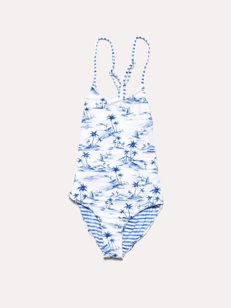 Seafolly Girl's Tropical Vibes Reversible Tank One Piece - Saint Bernard